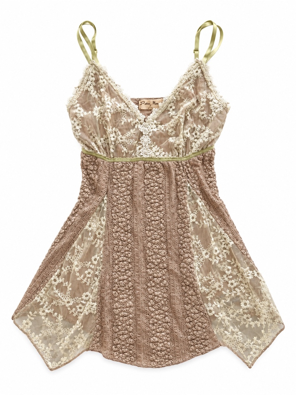 Pretty Angel Lace & Crochet Camisole Slip in Cream, Taupe & Olive